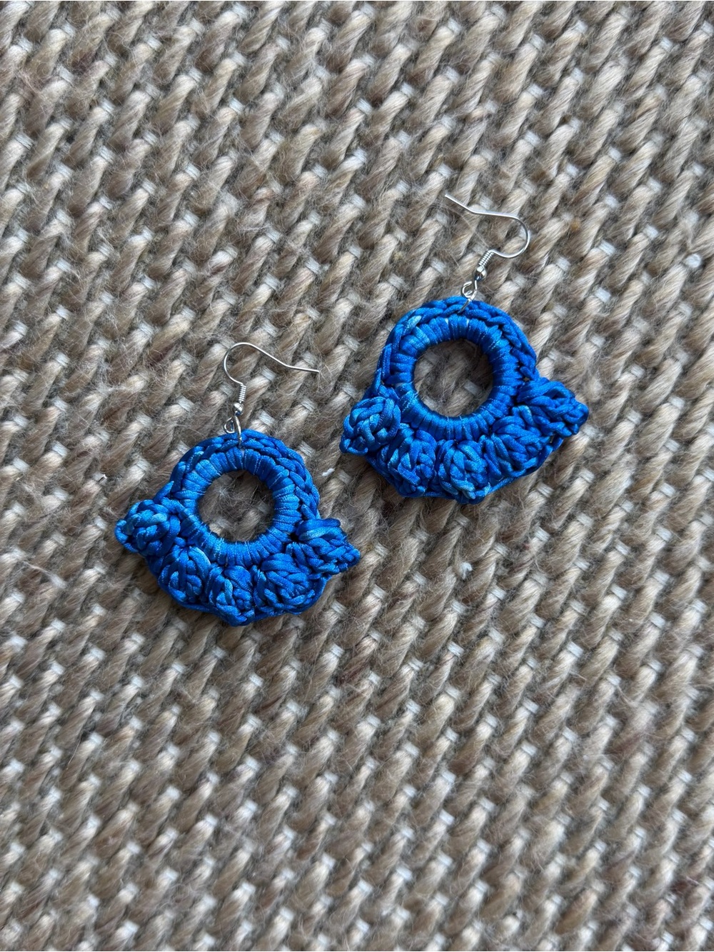 Handmade Blue Crochet Hoop Earrings